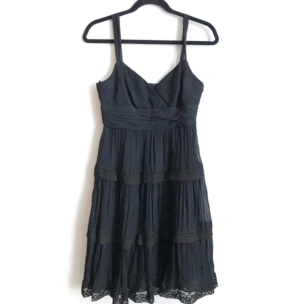BCBG MAXAZRIA Babydoll Silk and Lace Overlay Black Party Dress size 4